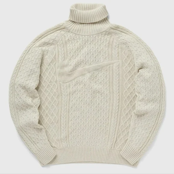 NWT Nike Life Light Bone Cable Knit Swoosh Turtleneck Sweater M